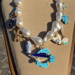 Balıklı Murano Camlı Charmlı İnci Kolye 