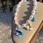 Balıklı Murano Camlı Charmlı İnci Kolye 
