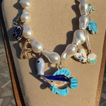 Balıklı Murano Camlı Charmlı İnci Kolye
