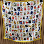 Beyaz Kedi Desenli Eğlenceli Fular (70x70)