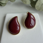 Bordo Taşlı Damla Model Küpe