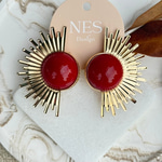 Bordo Yarım Güneş Model Gold Küpe