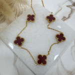 Çelik Bordo Çoklu Yonca Kolye (45 cm)