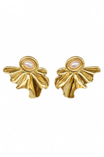 Çelik İncili Yaprak Model Gold Küpe