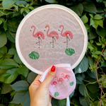 Flamingo Desenli Pembe Yelpaze