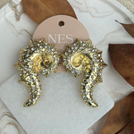 Gold Rengi Taşlı Deniz Kabuğu ZR Model Küpe