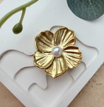 İncili Gold Çiçek Broş