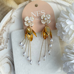 İnci Sallantılı Çiçek Küpe (Gold)