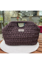 Kahverengi Rafya İp Burslu Clutch Çanta