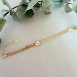 Kare Plakalı Üç Zincir Gold Bileklik (17+5 cm)