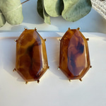 Kehribar Taşlı Sekizgen Küpe