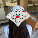 Kiraz Desenli Örgü Bandana