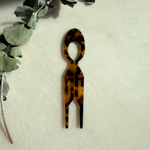 Leopar Desen Oval Kemik Saç Pini 
