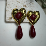 MNG Bordo Sallantılı Eskitme Gold Kalp Küpe