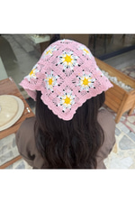 Örgü Bandana Papatya Desenli