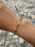 Renkli Taş Kare Model Silver Bileklik (17+5 cm)