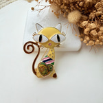 Sarı Patchwork Kedi Broş