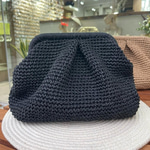 Siyah Kağıt İp Pileli Burslu Clutch Çanta