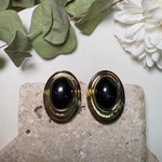 Siyah Oval Gold Detay Küpe 