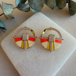 Taşlı Art Deco Küpe (Sarı-Turuncu)