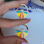 Taşlı Art Deco Küpe (Turuncu - Mavi)