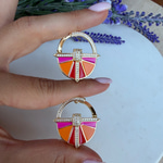 Taşlı Art Deco Küpe (Turuncu-Pembe)