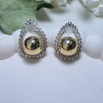 Taşlı Damla Çerçeveli Gold Top Küpe 