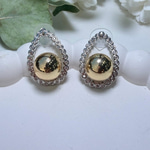 Taşlı Damla Çerçeveli Gold Top Küpe