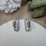 Taşlı Gold Yay Detaylı Küpe