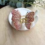Taşlı Kelebek Metal Mandal Toka- Pembe