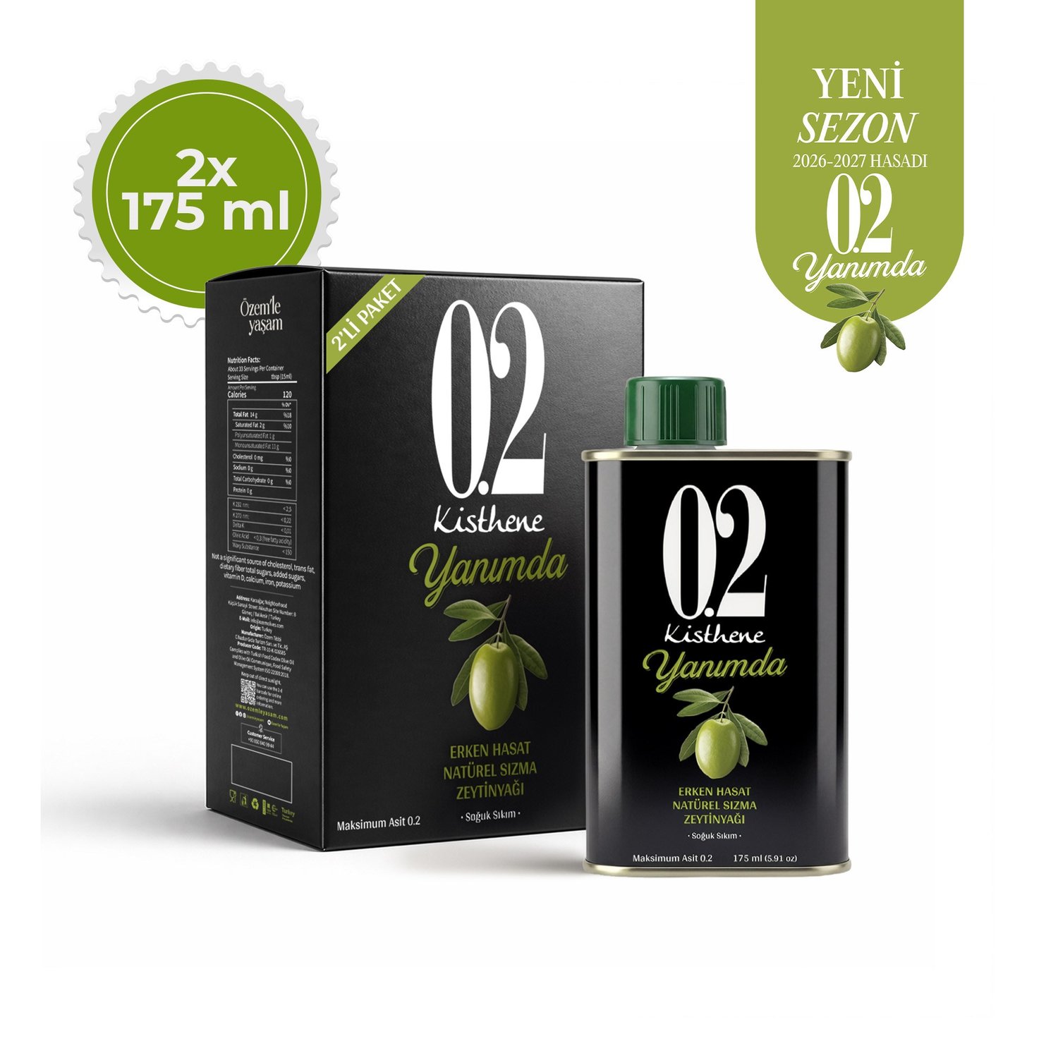 Kisthene 02 Yanımda Erken Hasat Natürel Sızma Zeytinyağı 2*175 ml
