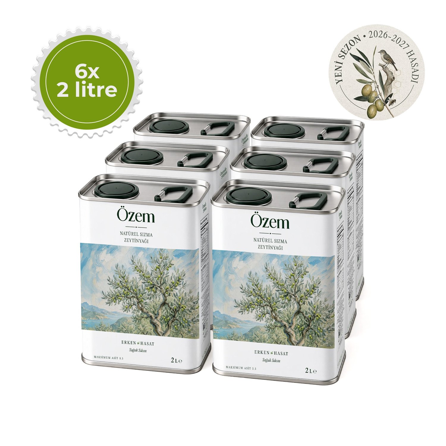 Özem Erken Hasat Natürel Sızma Zeytinyağı 6*2 Litre