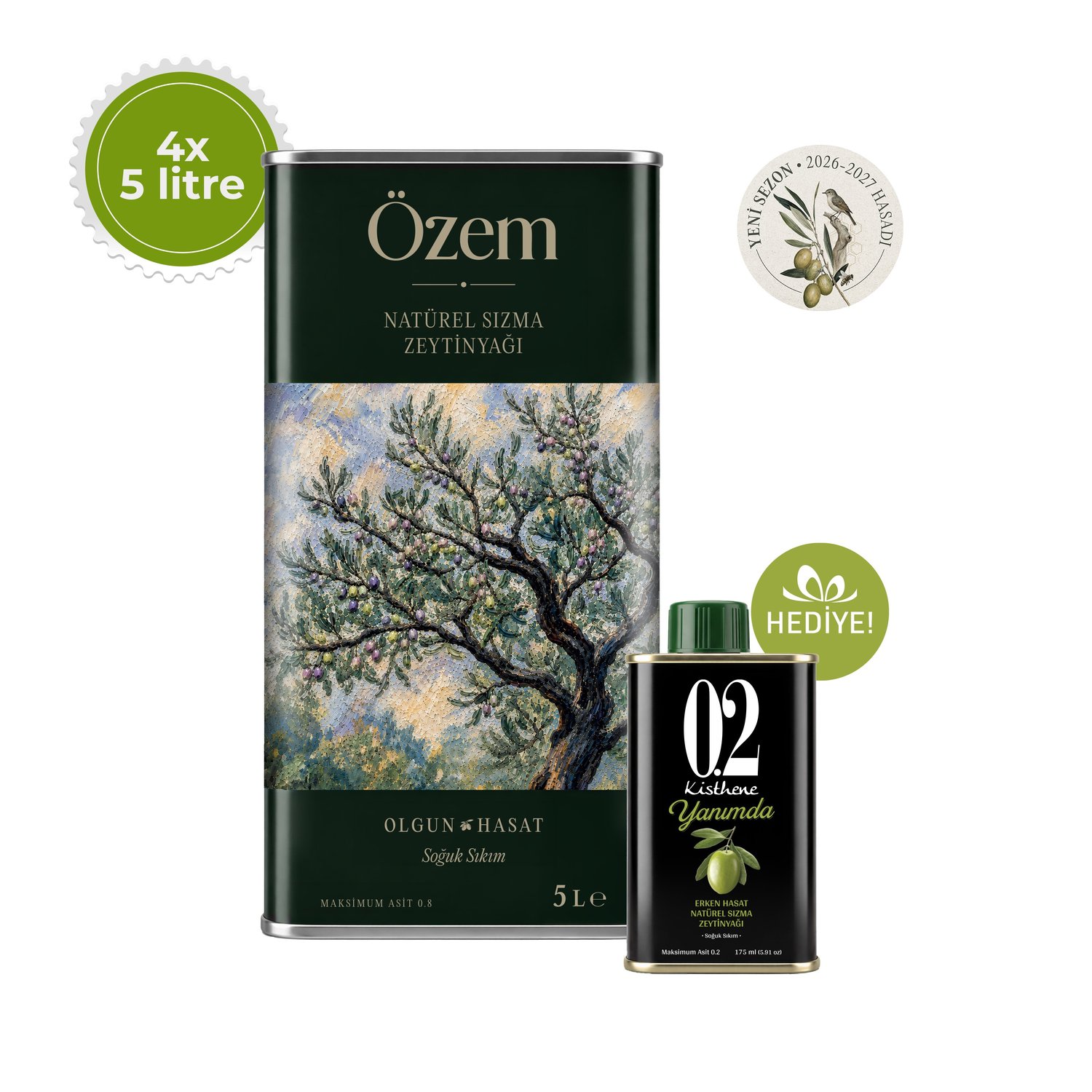 Özem Olgun Hasat Natürel Sızma Zeytinyağı 4*5 L Ekstra İndirimli
