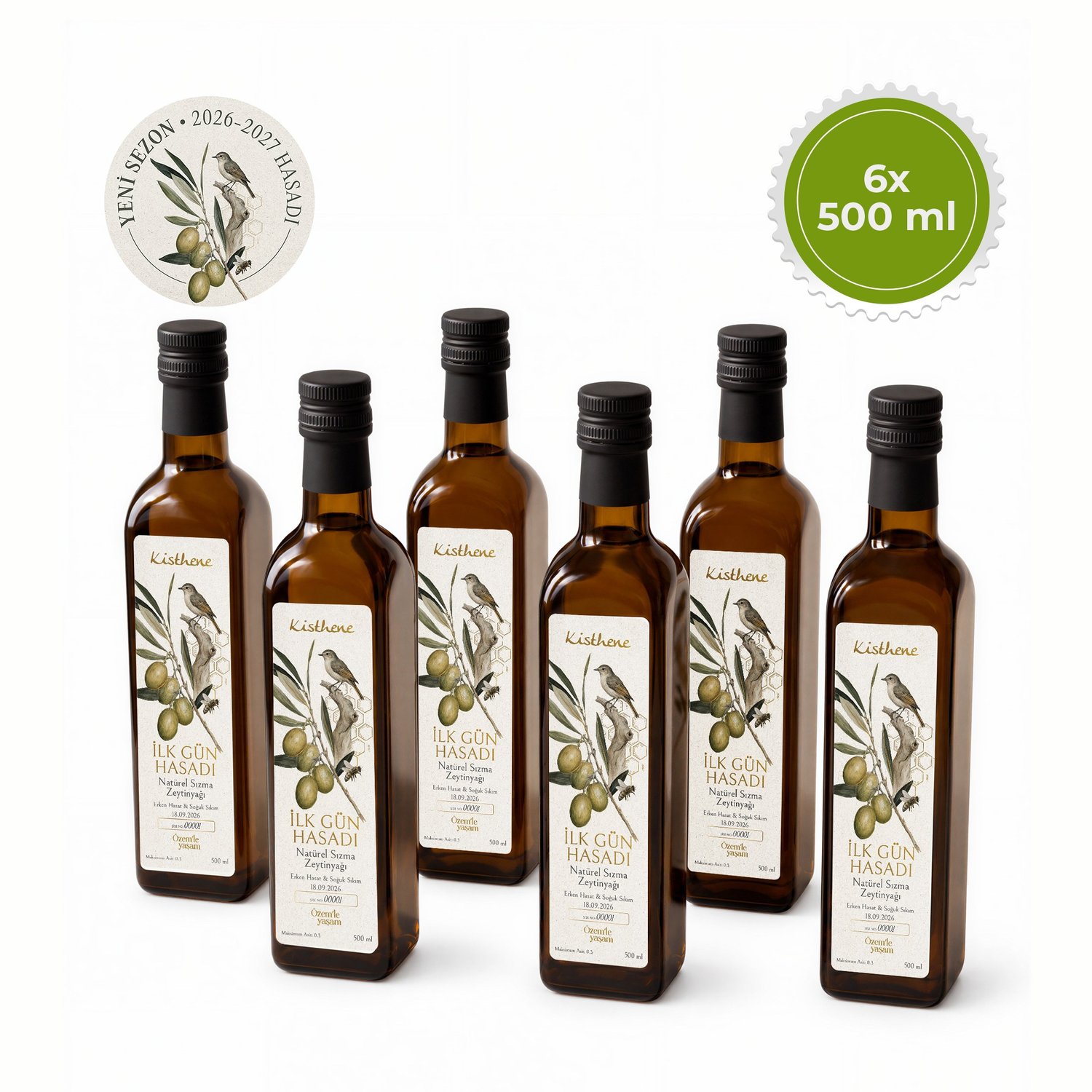 Kisthene İlk Gün Erken Hasat Natürel Sızma Zeytinyağı (6 al 5 öde) 6*500 ml