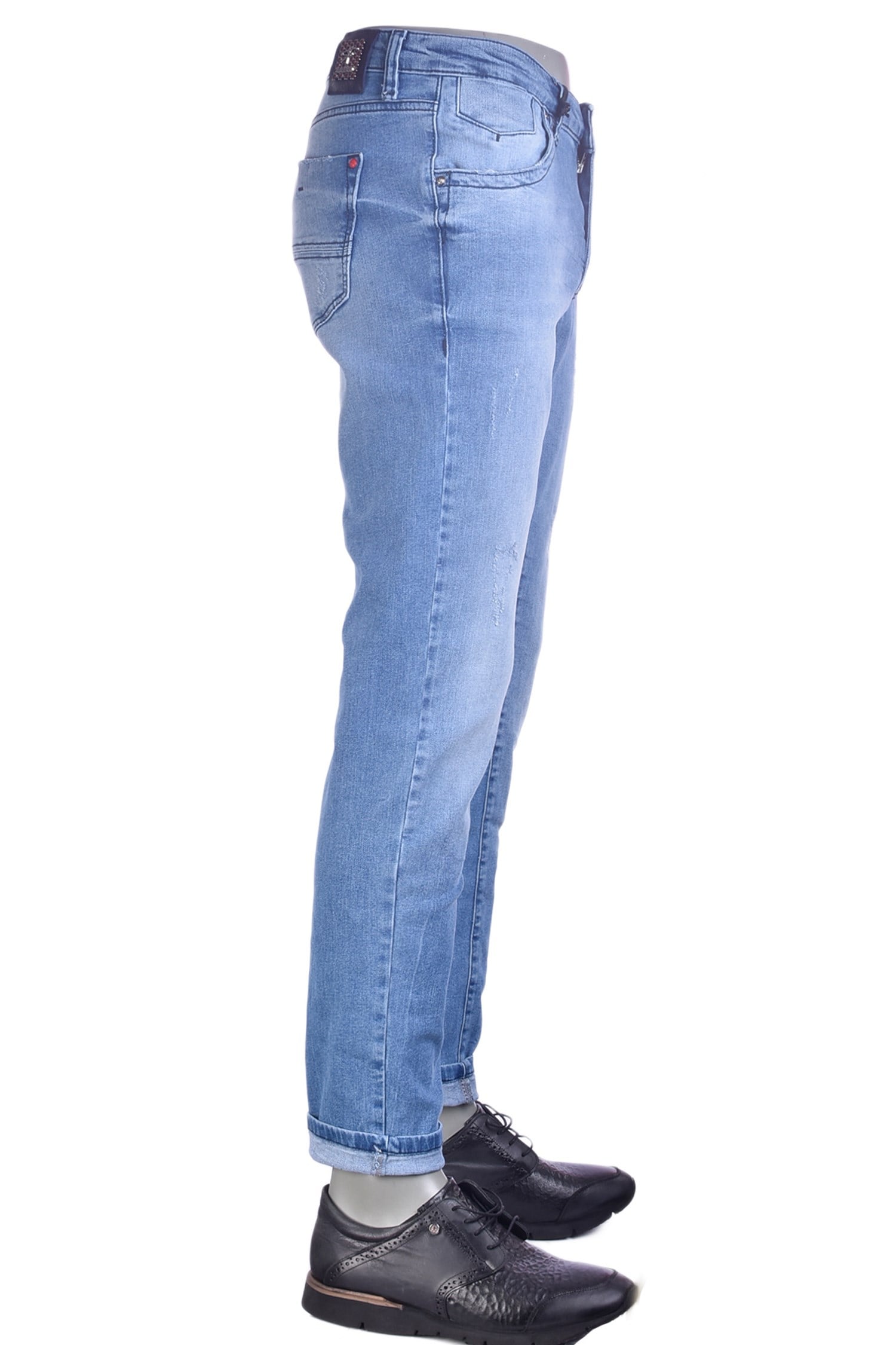 Açık Mavi Taşlanmış Slim Fit Jeans