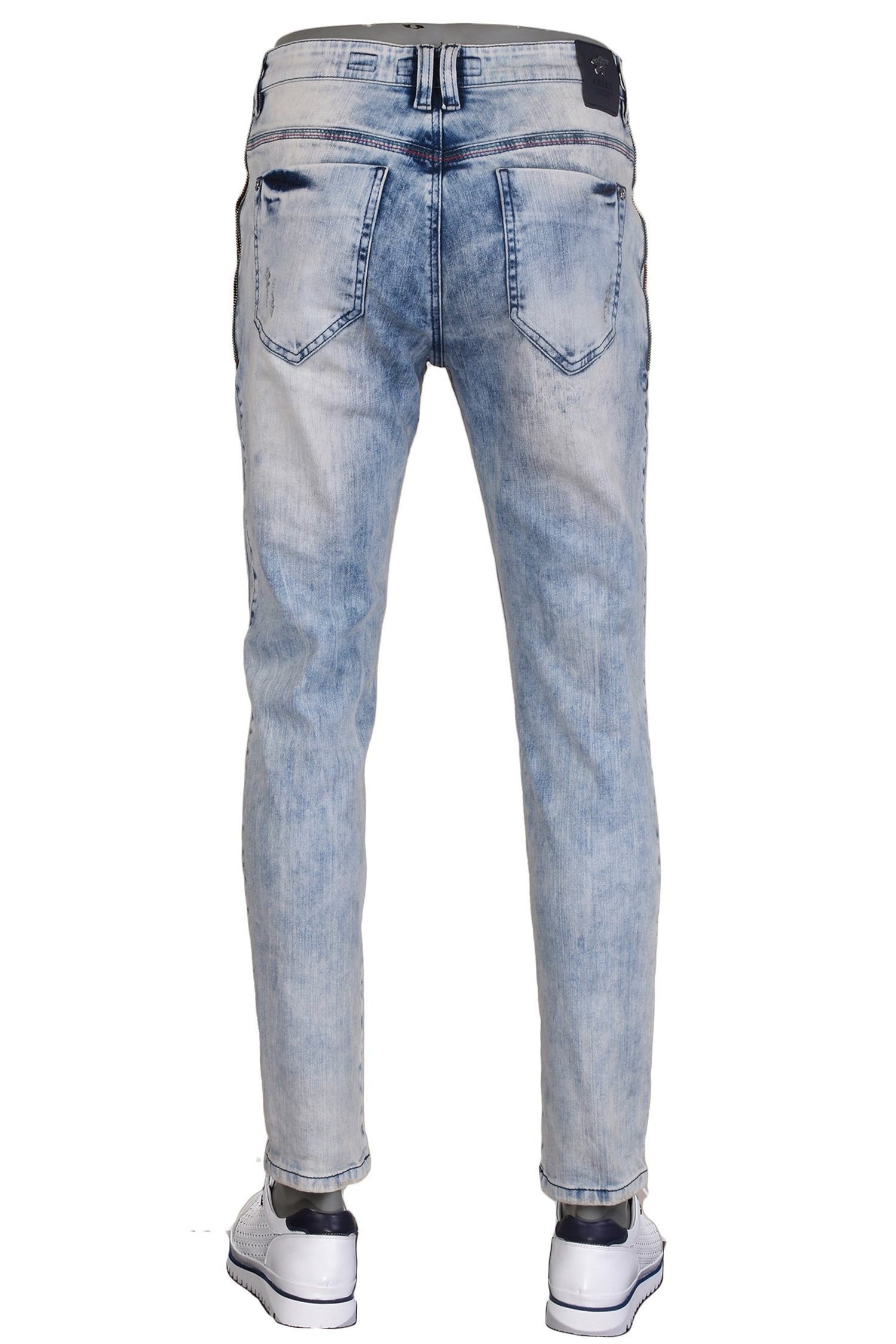 Açık Mavi Yanı Fermuar Detaylı Taşlanmış Jeans
