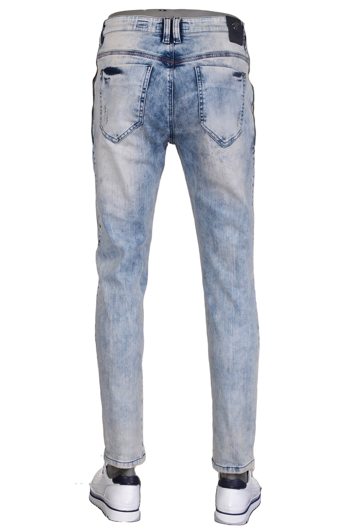 Açık Mavi Yanı Fermuar Detaylı Taşlanmış Jeans