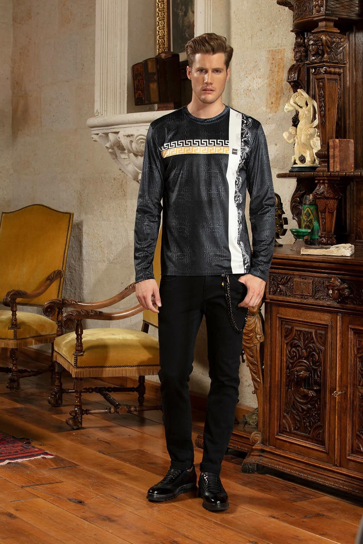Antik Desenli Kadife Sweat