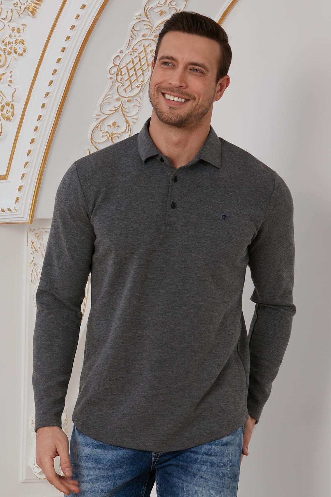 Antrasit Basic Polo Yaka Sweatshirt