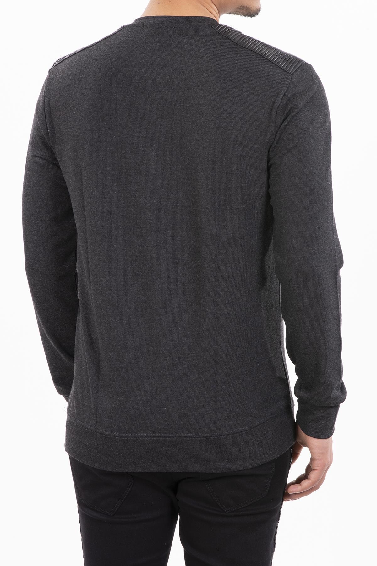 Antrasit Fermuarlı ve Çıtçıtlı Omzu Derili Basic Sweatshirt