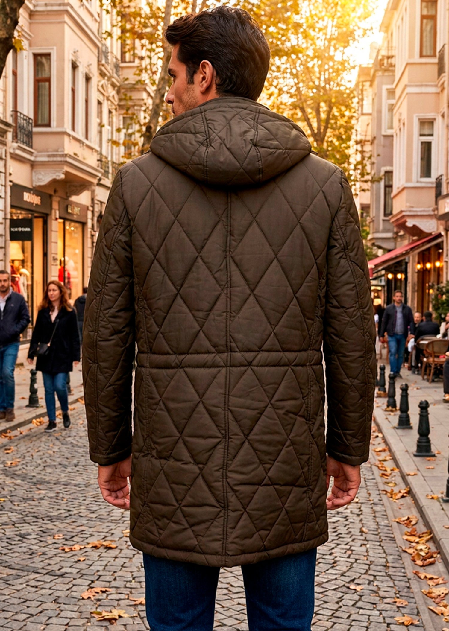 Asker Yeşili Kapitoneli Uzun Mont