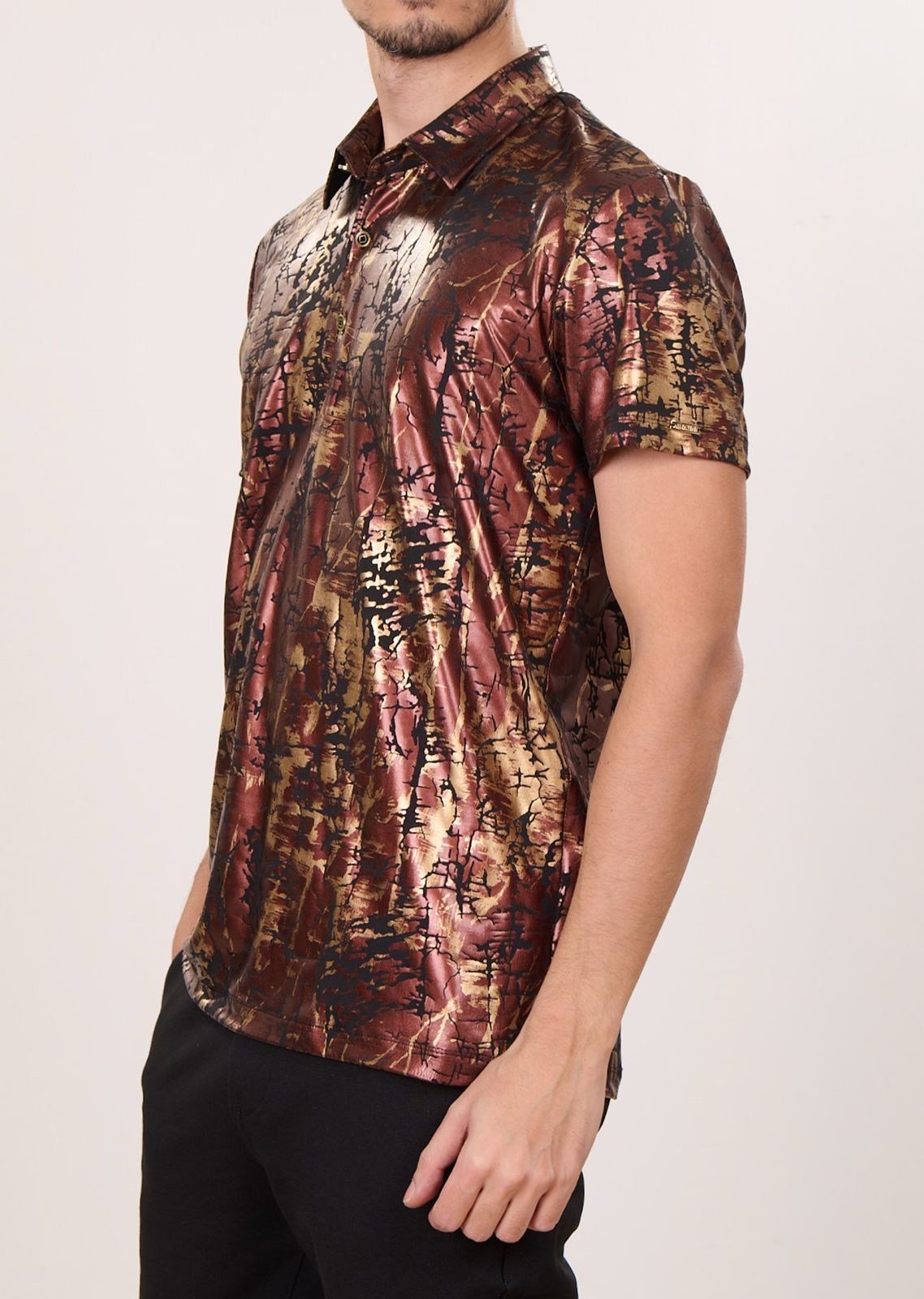 Bakır Polo Yaka Baskılı T-Shirt