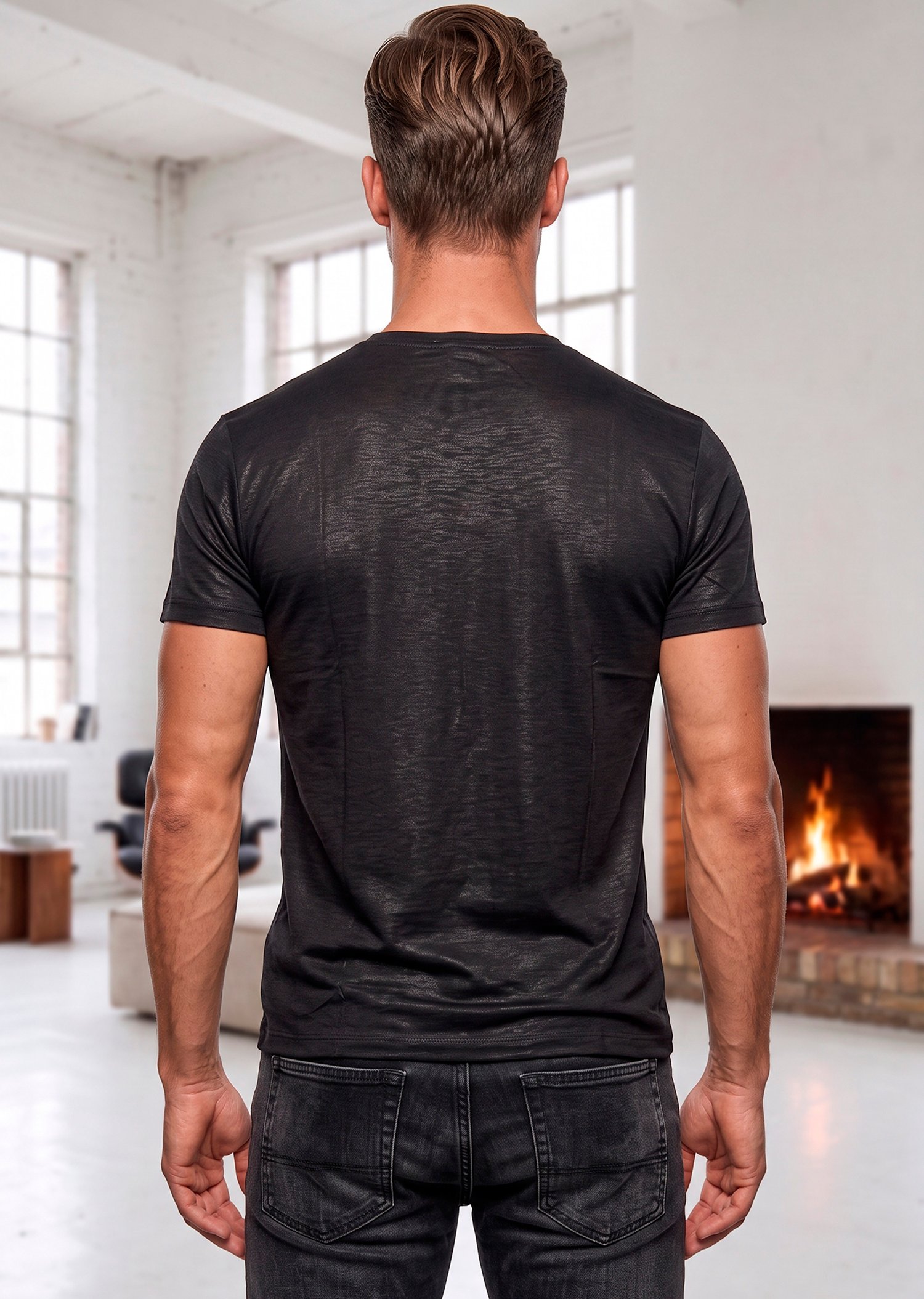Basic V Yaka Parlak T-Shirt