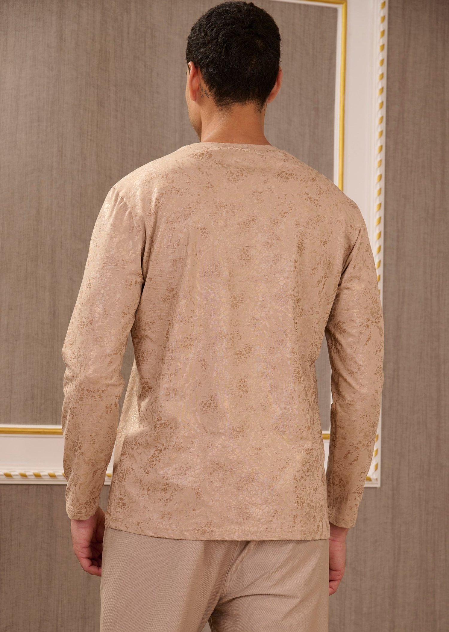 Bej Abstrakt  Desenli Pamuklu Sweatshirt