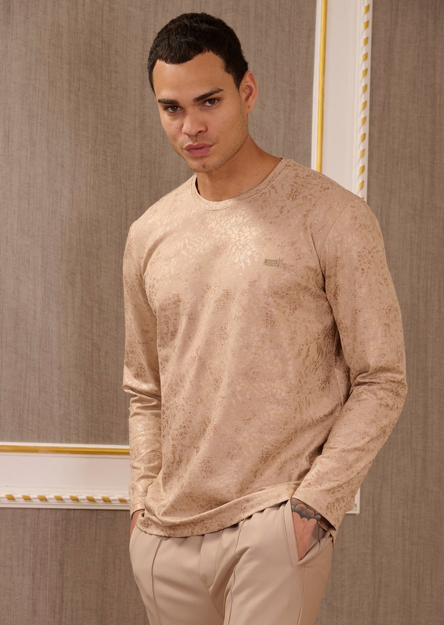 Bej Abstrakt  Desenli Pamuklu Sweatshirt