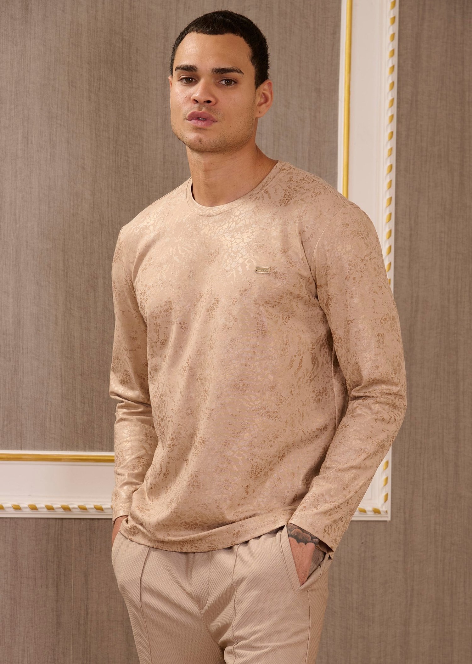 Bej Abstrakt  Desenli Pamuklu Sweatshirt