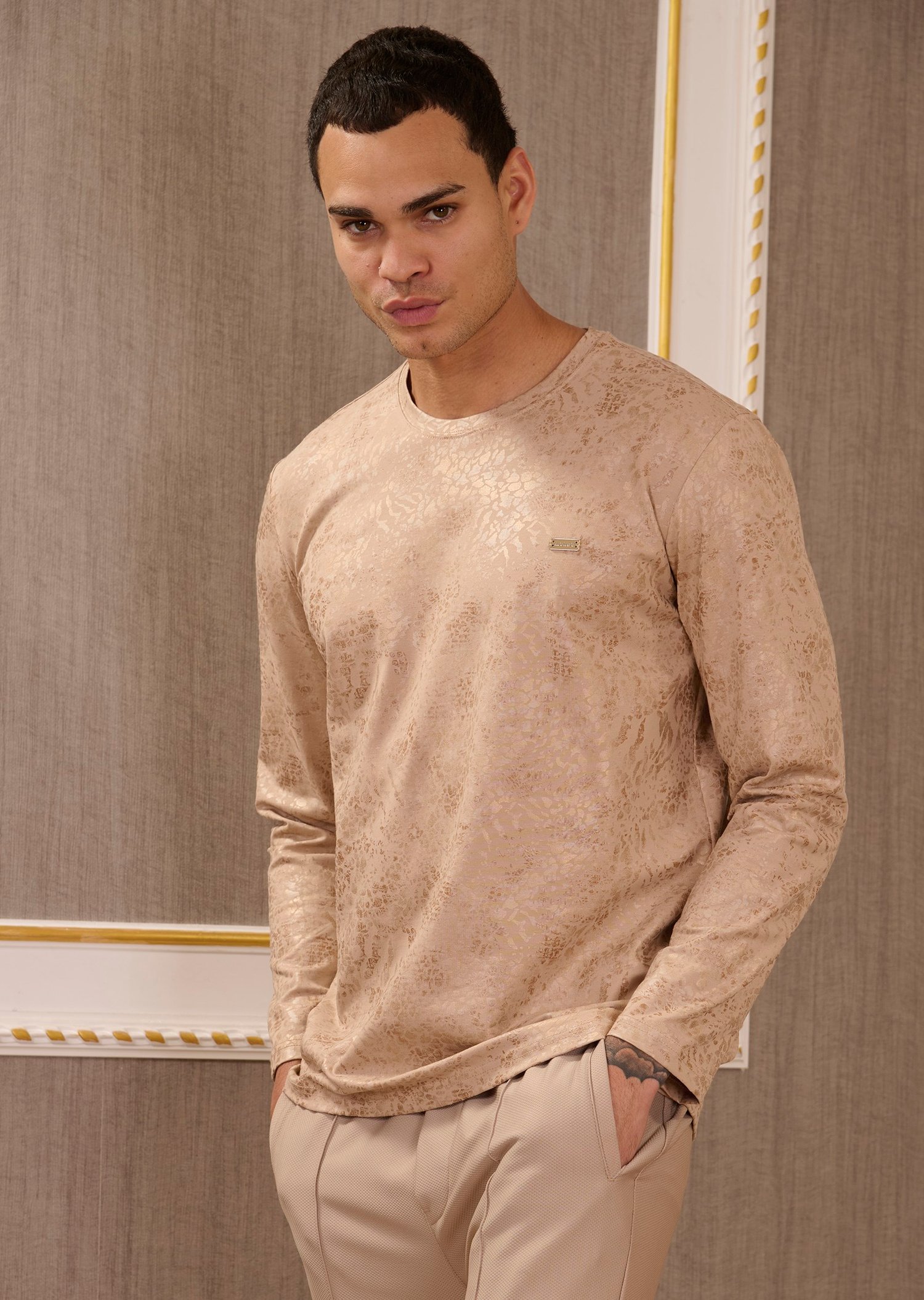 Bej Abstrakt  Desenli Pamuklu Sweatshirt