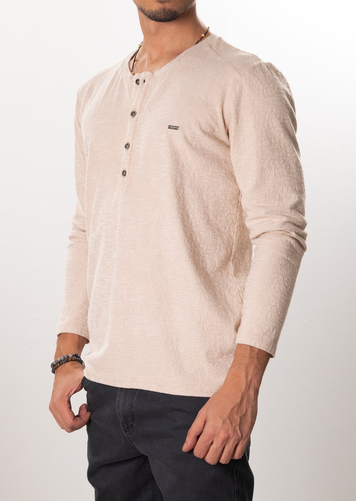 Bej Düğmeli Sweatshirt