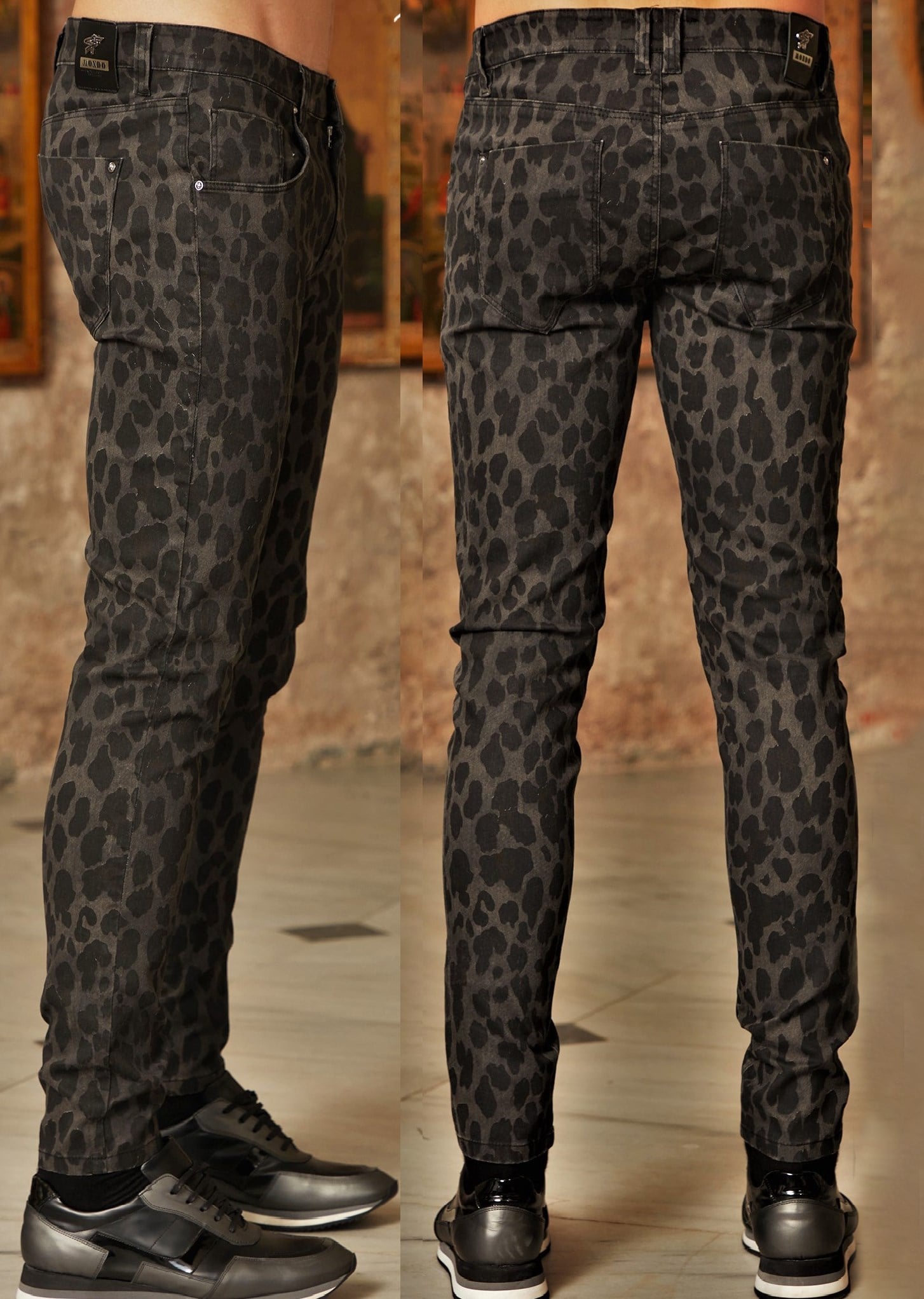 Beş Cepli Leopar Desen Dar Kesim Pantolon