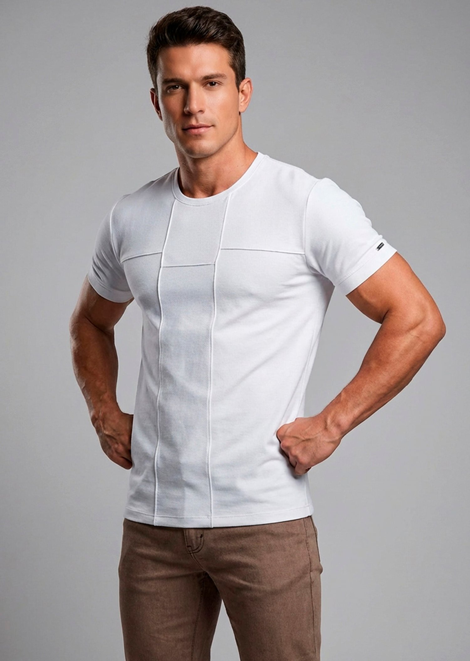Beyaz Bisiklet Yaka İnterlok Nervürlü T-Shirt